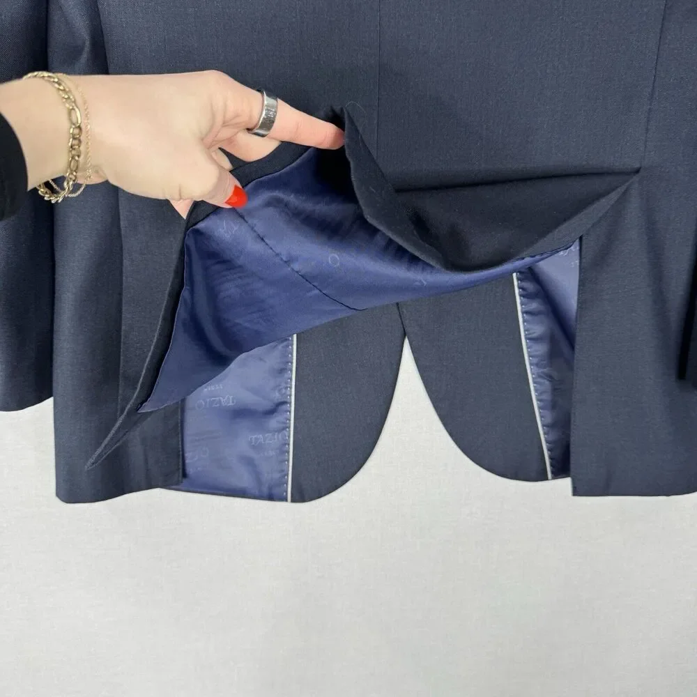 Tazio Italy Mens Suit Jacket 38L Blue Wool Ultra Slim Fit Blazer Formal Evening‎